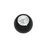 1.2mm Piercing ball out of Surgical Steel 316L with Premium crystal and Black PVD-coating. Thread:1,2mm. Diameter:5mm.