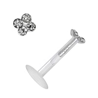 Lip&Tragus Piercing out of Bioplast and Silver 925 with Crystal. Thread:1,2mm. Bar length:8mm. Width:3mm.  Flower