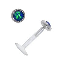 Lip&Tragus Piercing out of Bioplast and Silver 925 with Gemstone. Thread:1,2mm. Bar length:8mm. Diameter:4mm.