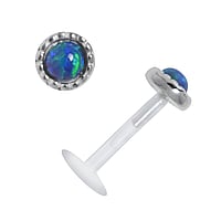 Lip&Tragus Piercing out of Bioplast and Silver 925 with Gemstone. Thread:1,2mm. Bar length:8mm. Diameter:4,5mm.