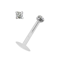 Lip&Tragus Piercing out of Bioplast and Silver 925 with Crystal. Thread:1,2mm. Width:2,3mm. Bar length:8mm. Stone(s) are fixed in setting.