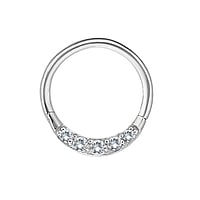 Septumpiercing mit Zirkonia. Durchmesser:10mm. Gewicht:0,42g. Querschnitt :1,2mm. Stein(e) durch Fassung fixiert.
