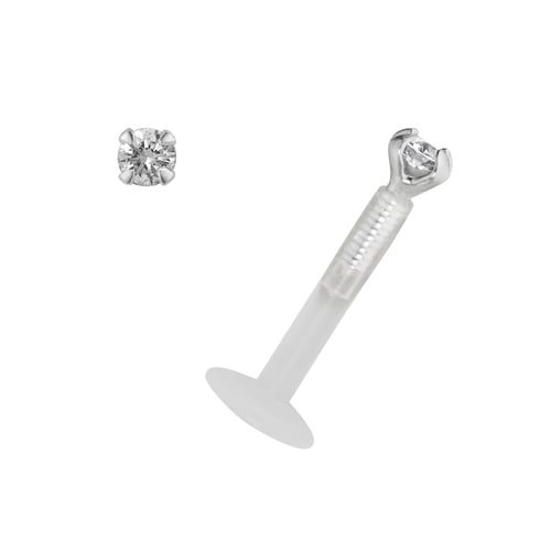 PIERCINGLINE Bioplast Labret-piercing met plug-in systeem, kristallen steker van chirurgisch staal, piercing, neus, oor, lip, 4 kleuren en maten, 6 mm Stablänge | 2 mm Kugelgröße