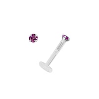 Lip&Tragus Piercing out of Bioplast and Silver 925 with Premium crystal. Thread:1,2mm. Diameter:2mm. Bar length:8mm. Stone(s) are fixed in setting.