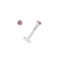 Lip&Tragus Piercing out of Bioplast and Silver 925 with Premium crystal. Thread:1,2mm. Diameter:2mm. Bar length:8mm. Stone(s) are fixed in setting.