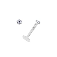 Lip&Tragus Piercing out of Bioplast and Silver 925 with Premium crystal. Thread:1,2mm. Diameter:2mm. Bar length:8mm. Stone(s) are fixed in setting.