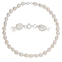 Pearl necklace with Fresh water pearl and Silver plated copper. Cross-section:9mm. Length:42cm. With magnet clasp.