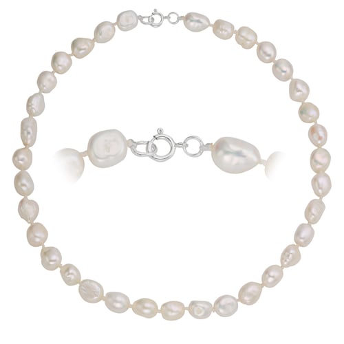 Pearl necklace 384 with Fresh water pearl and Silver plated copper