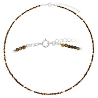 Stone necklace out of Silver 925 with Tigers eye. Length:41-46cm. Cross-section:2mm. Adjustable length. Shiny.