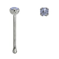 Silver nose piercing with Crystal. Length:6,5mm. Cross-section:0,6mm. Diameter:1,7mm. Stone(s) are fixed in setting.