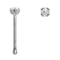 Silver nose piercing with Crystal. Length:6,5mm. Cross-section:0,6mm. Diameter:1,7mm. Stone(s) are fixed in setting.