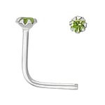 Zilveren Neus Piercing met Kristal. Lengte:6,5mm. Doorsnede:0,7mm. Diameter:2,1mm. Steen/stenen met vatting gefixeerd.