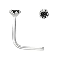 Zilveren Neus Piercing met Kristal. Lengte:6,5mm. Doorsnede:0,7mm. Diameter:2,1mm. Steen/stenen met vatting gefixeerd.