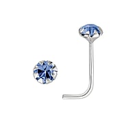 Silver nose piercing with Crystal. Length:6,5mm. Cross-section:0,7mm. Diameter:2,5mm. Stone(s) are fixed in setting.