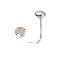 Silver nose piercing with Crystal. Length:6,5mm. Cross-section:0,7mm. Diameter:2,5mm. Stone(s) are fixed in setting.