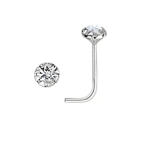 Zilveren Neus Piercing met Kristal. Lengte:6,5mm. Doorsnede:0,7mm. Diameter:2,5mm. Steen/stenen met vatting gefixeerd.