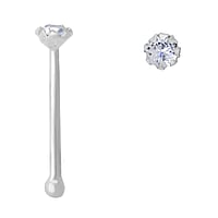 Silver nose piercing with Crystal. Length:6,5mm. Cross-section:0,6mm. Diameter:1,8mm. Stone(s) are fixed in setting.