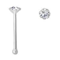 Silver nose piercing with Crystal. Length:6,5mm. Cross-section:0,6mm. Diameter:2,3mm. Stone(s) are fixed in setting.