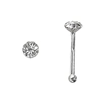 Silber Nasenpiercing mit Kristall. Lnge:6,5mm. Querschnitt :0,6mm. Durchmesser:2,5mm. Stein(e) durch Fassung fixiert.