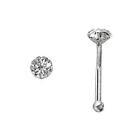 Silver nose piercing with Crystal. Length:6,5mm. Cross-section:0,6mm. Diameter:2,5mm. Stone(s) are fixed in setting.