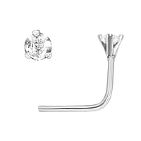 Silver nose piercing with Crystal. Length:6,5mm. Cross-section:0,7mm. Diameter:2,2mm. Stone(s) are fixed in setting.