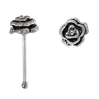 Silver nose piercing Length:6,5mm. Cross-section:0,6mm. Width:4mm. Shiny.  Rose Flower