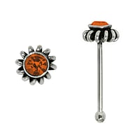 Silver nose piercing with Crystal. Length:6,5mm. Cross-section:0,6mm. Diameter:3mm.  Spiral Flower