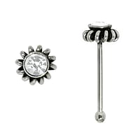 Silver nose piercing with Crystal. Length:6,5mm. Cross-section:0,6mm. Diameter:3mm.  Spiral Flower