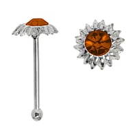 Silver nose piercing with Crystal. Length:6,5mm. Cross-section:0,6mm. Width:3,5mm.  Flower