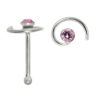 Silver nose piercing with Crystal. Length:6,5mm. Cross-section:0,6mm. Width:4,8mm.  Spiral