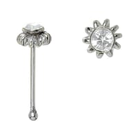 Piercing nez en argent avec Cristal. Longueur:6,5mm. Coupe transversale :0,6mm. Largeur:3,2mm.  Spirale Fleur