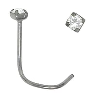 Silver nose piercing with Crystal. Length:6,5mm. Cross-section:0,7mm. Diameter:1,7mm. Stone(s) are fixed in setting.