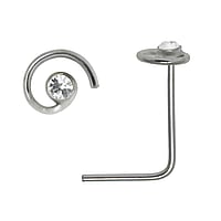 Silber Nasenpiercing mit Kristall. Lnge:6,5mm. Querschnitt :0,7mm. Breite:4mm.  Spirale