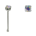 Zilveren Neus Piercing met Kristal. Lengte:6,5mm. Doorsnede:0,6mm. Breedte:2mm. Steen/stenen met vatting gefixeerd.