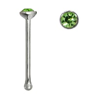 Piercing nez en argent avec Cristal. Longueur:6,5mm. Coupe transversale :0,6mm. Diamtre:1,8mm.