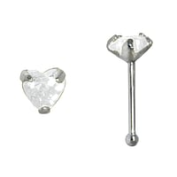 Silver nose piercing with zirconia. Length:6,5mm. Cross-section:0,6mm. Width:3,3mm. Stone(s) are fixed in setting.  Heart Love