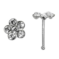 Silver nose piercing with Crystal. Length:6,5mm. Cross-section:0,6mm. Width:5,3mm.  Flower