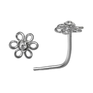 Silver nose piercing Silver 925 Crystal Flower