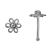 Piercing nez en argent avec Cristal. Longueur:6,5mm. Coupe transversale :0,6mm. Largeur:3,5mm.  Fleur