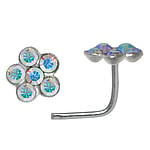 Silver nose piercing with Crystal. Length:6,5mm. Cross-section:0,7mm. Width:5,3mm.  Flower