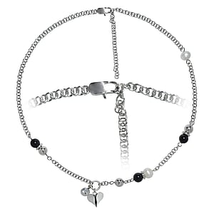 Collana Acciaio inox Perla sintetica Rivestimento PVD (nero) Cuore Amore