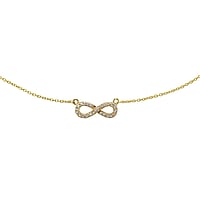 Necklace out of Silver 925 with Gold-plated and Crystal. Cross-section:1,1mm. Width:16mm. Length:42cm. Stone(s) are fixed in setting. Shiny.  Eternal Loop Eternity Everlasting Braided Intertwined 8