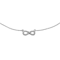 Crystal silver necklace Width:16mm. Length:42cm. Stone(s) are fixed in setting.  Eternal Loop Eternity Everlasting Braided Intertwined 8