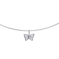 Collana in Argento 925 con Cristallo. Sezione:1,1mm. Larghezza:8mm. Lunghezza:42cm.  Farfalla