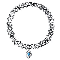 Choker uit Zilver 925 met Kunststof en Opaal. Breedte:12mm. Lengte:24-40cm. Elastisch.