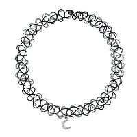 Choker out of Silver 925 with Plastic and zirconia. Width:8mm. Length:24-40cm. Elastic.  Moon Half moon Half-moon