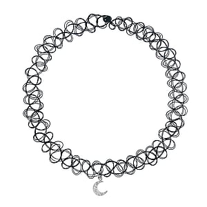 Choker Plastique Argent 925 Zircon Lune Demi_lune