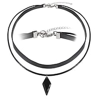 Choker out of Stainless Steel, Leather and Acrylic glass. Width:12mm. Length:38-43cm. Adjustable length.