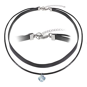 Choker Cuir Acier inoxydable Zircon