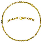 Necklace out of Stainless Steel with PVD-coating (gold color). Cross-section:4,4mm. Minimal transverse diameter:4,4mm. Minimal longitudinal diameter:6mm.